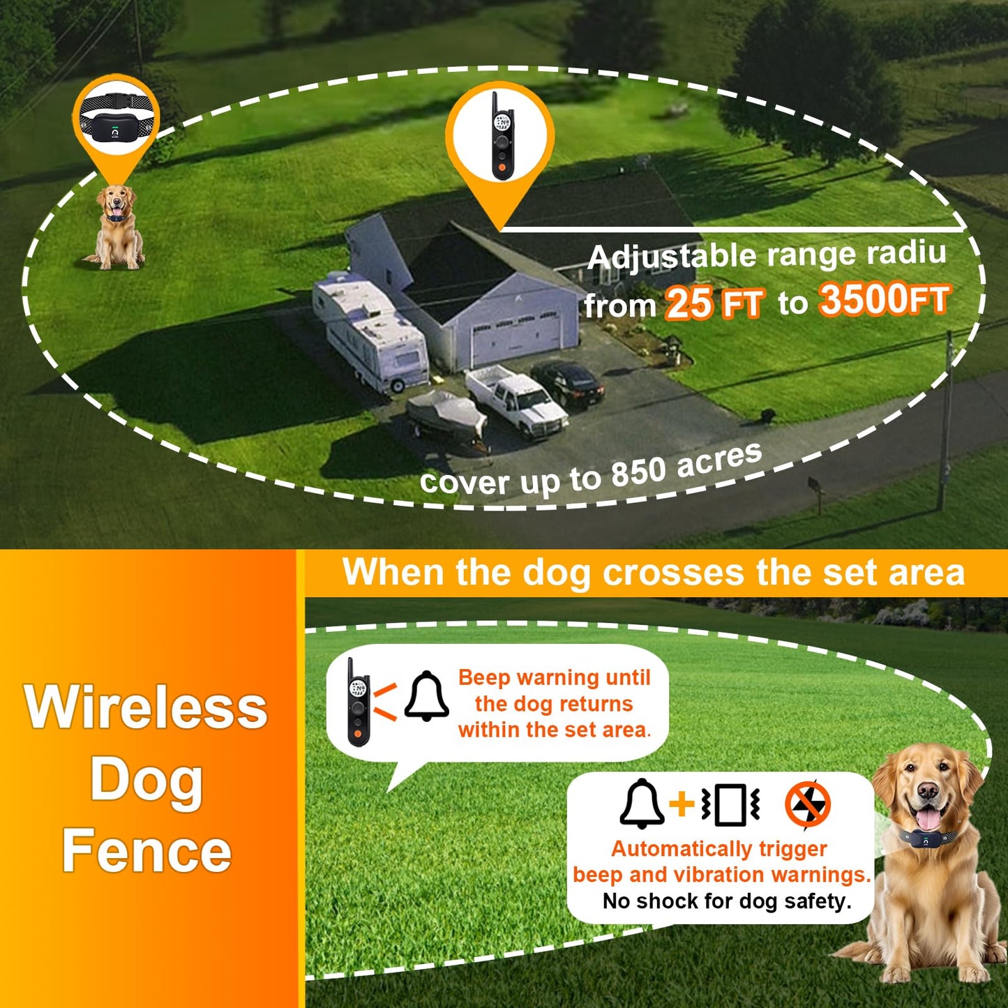 Mimofpet X3-Wireless Dog Fence Collar For 2 Dogs-Black,Fence And Dog Training 2 In 1