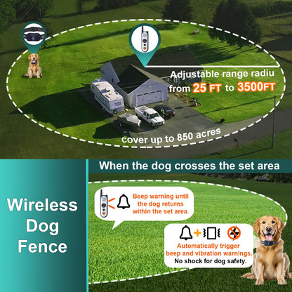 Mimofpet X3-Wireless Dog Fence Collar For 2 Dogs-Blue,Fence And Dog Training 2 In 1